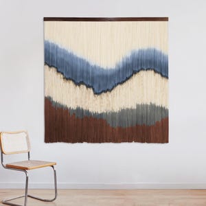 Large Abstract Rustic Macrame Wall Hanging - Sound Absorbing Textile Tapestry Large Cozy Cotton Rope Fiber Art for Living Room Bedroom Decor