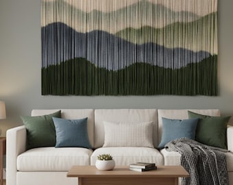 Large Mountain Macrame Wall Hanging: Eclectic textile Fiber Art Tapestry — Modern Woven Décor for the Farmhouse Living Room Entryway Accent