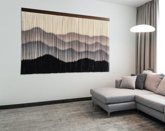 Large Wall Hanging Contemporary Decor, Mountain Wall Art — Handmade Macrame Fiber Art for rustic Living Room, Bedroom Tapestry, or Office