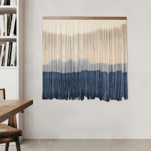 Large Modern Farmhouse Macrame Wall Hanging，Urban Abstract Dyed Textile Tapestry, Large Rustic Fiber Art for Living Room Bedroom Decor