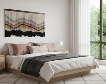 Big Macrame Tapestry Wall Hanging Large Textile Art Rustic Boho Decor with Textured Finish, Modern Noise-Reducing acoustic Art for Bedroom