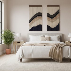 Décoration murale confortable : pose en macramé d'art scandinave à grande fibre — oeuvre d'art murale texturée au toucher pour le salon, le bureau, la chambre ou l'entrée image 2