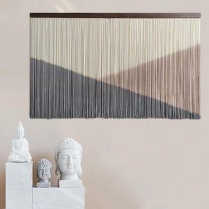 Large Minimalist textile Macrame Wall Hanging Japandi boho wall décor woven Yarn Art tapestry for Modern bedroom, living room, office Decor