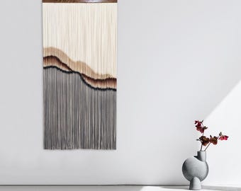 Large Tall Macrame Wall Hanging Japandi Fiber Art with Cascading Fringe Modern Textile Boho Accent Tapestry for Entryway Living Room Bedroom