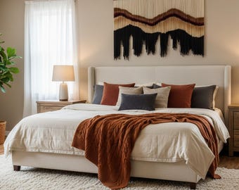 Rustic Textile Wall Hanging Modern Fiber Art Macrame Tapestry Retro Yarn Decor for Living Room, Bedroom, Dining Room Office or Entryway