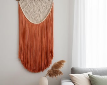 Modern Boho Macrame Wall Hanging: Woven Fiber Art Tapestry Tall, Big Textured Textile Art for Farmhouse Eclectic Living Room acoustic Decor