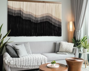 Modern Fiber Art Macrame Wall Hanging accent : Large Yarn Tapestry minimalist Boho Decor Living Room Bedroom Dining Office Entryway