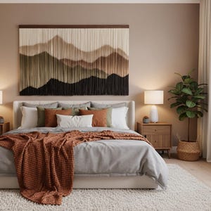 Mountain Wall Decor Macrame Hanging: Large Boho Fiber Art Tapestry — Modern Eclectic Yarn Wall Art for Living Room, Office, or Bedroom image 2