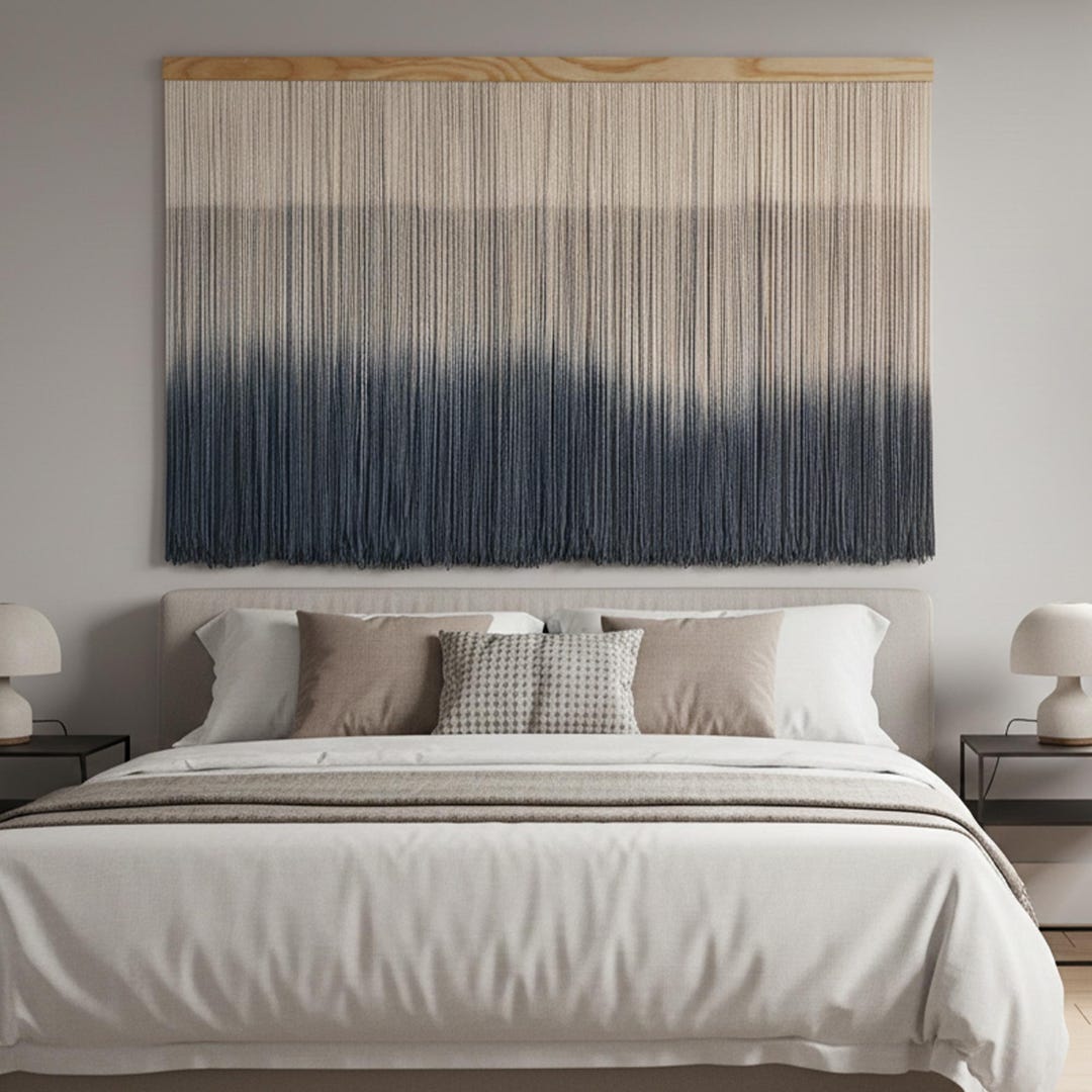 Modern Macrame Wall Hanging: Large Fiber Art Yarn Tapestry Minimalist ...