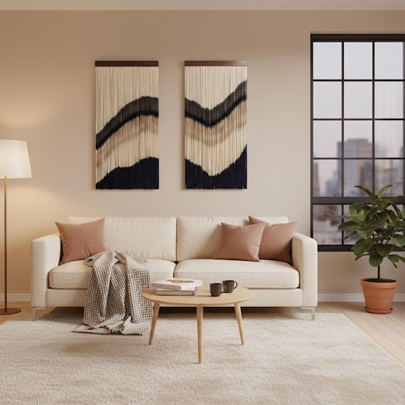 Cozy Wall Decor: Scandinavian Large Fiber Art Macrame Installation — Tactile Texture Wall Art for Living Room, Office, Bedroom, or Entryway