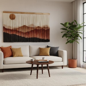 大型マクラメアート：ボヘミアンマウンテンの壁掛けタペストリー - リビングルーム、ダイニングルーム、寝室、廊下、オフィスに最適なモダンなファイバー装飾