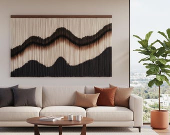 Large Yarn Wall Hanging: Modern Macrame Fiber Art Tapestry — Minimalist, Eclectic Decor for the Living Room, Bedroom, Dining Room or Office