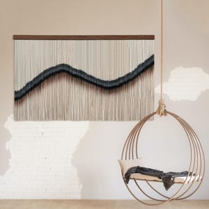 Minimalist Textile Fiber Tapestry Large Macrame Wall hanging tapestry for japandi Boho living room, bedroom, office, entryway wall decor