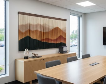 Large Eclectic Art Modern Fiber Macrame Wall Hanging Statement colorful mountains Textile Decor for Living Room Bedroom, Office, or Entryway