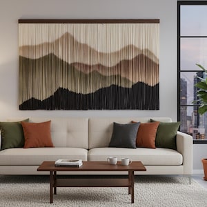 Mountain Wall Decor Macrame Hanging: Large Boho Fiber Art Tapestry — Modern Eclectic Yarn Wall Art for Living Room, Office, or Bedroom image 1