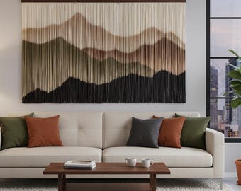 Mountain Wall Decor Macrame Hanging: Large Boho Fiber Art Tapestry — Modern Eclectic Yarn Wall Art for Living Room, Office, or Bedroom