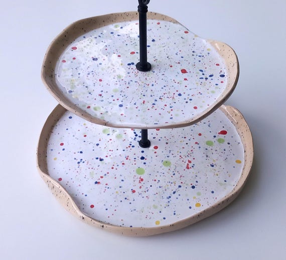 Etagere mit 2 Ebenen, Dessertständer, keramik Etagere, Handgemachte Etagere