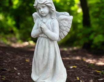 Stone angel figurine / Cement cherub design / Concrete religious art / Yard angel ornament / Cherub girl sculpture / Garden angel decor