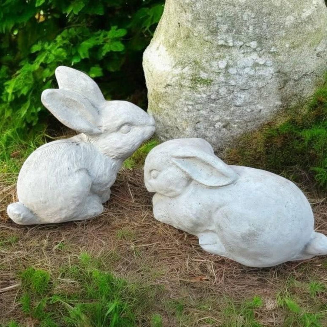 Two Rabbits Statue / Outdoor Rabbits Ornament / Concrete Bunnies Design ...