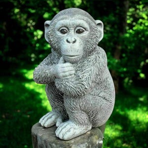 Monkey outdoor sculpture / Lawn chimpanzee statue / Yard monkey idea / Chimpanzee stone art / Concrete animal figure / Garden monkey decor