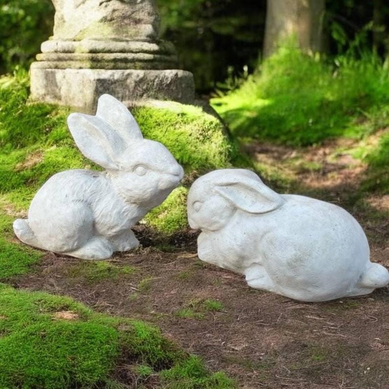 Two Rabbits Statue / Outdoor Rabbits Ornament / Concrete Bunnies Design ...