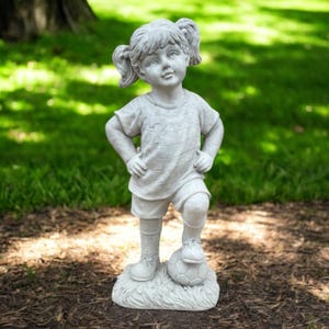 Yard girl sculpture / Beton kid figurine / Outdoor child art / Stone girl decor / Kid garden statue / Lawn child art / Football girl design