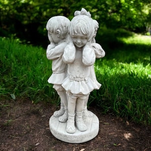 Backyard kids figure / Children outside design / Lawn stone ornament / Kids concrete decor / Garden children sculpture / Beton kids art