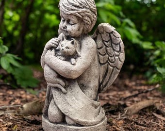 Concrete angel statue / Stone cherub idea / Lawn religious figure / Outdoor cherub art / Garden angel ornament / Religious yard sculpture