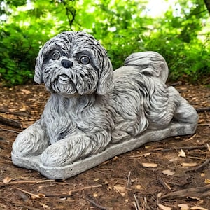 Shih tzu outdoor statue / Beton dog decor / Lawn pet art / Stone shih tzu idea / Yard pet figure / Garden dog ornament / Shih tzu sculpture