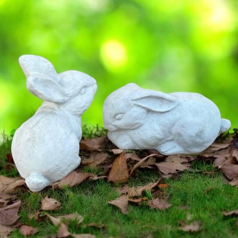 Two Rabbits Statue / Outdoor Rabbits Ornament / Concrete Bunnies Design ...