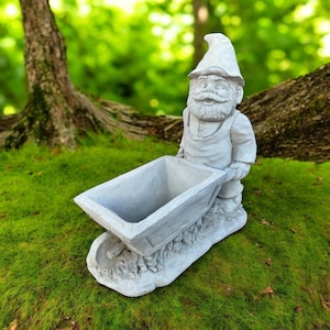 Cement gnome planter / Yard dwarf sculpture / Garden gnome pot / Fantasy planter ornament / Detailed gnome decoration / Home dwarf