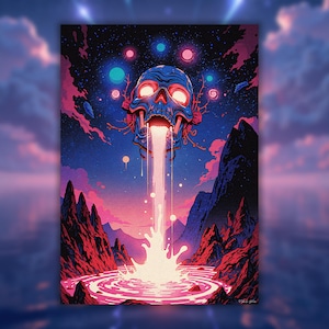 Eternal Riftkeeper Wall Art | Surreal Cosmic Scene, Abstract Skull, Galaxy-Inspired Home Decor