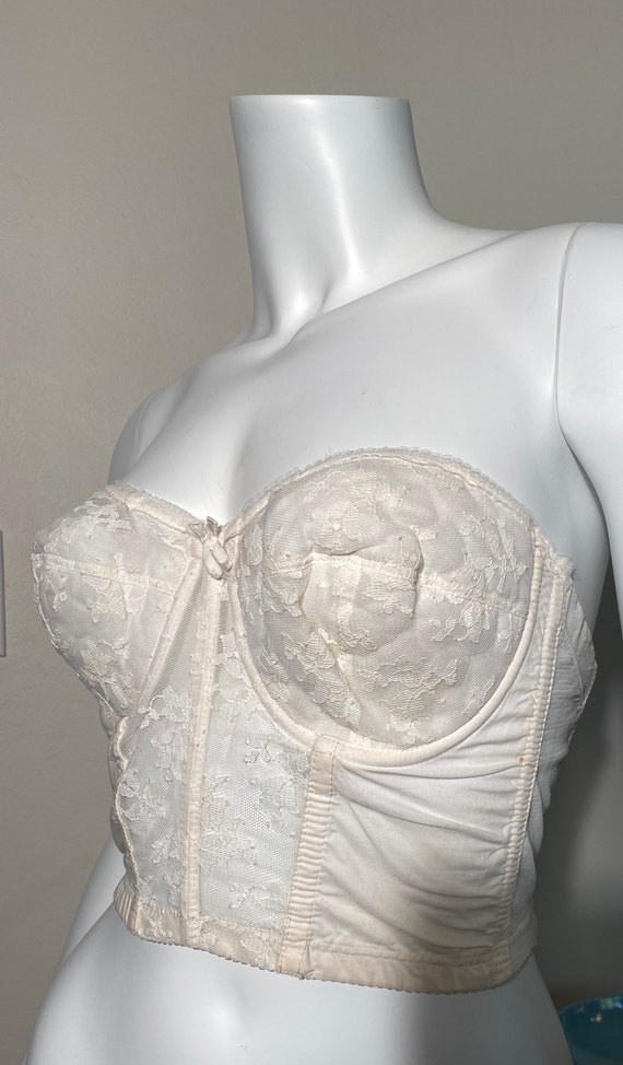 Vintage white longline strapless lace bra 36B