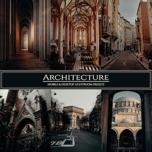 Puede incluir: Un collage de tres imágenes que muestran detalles arquitectónicos. La primera imagen muestra el interior de una iglesia con techos abovedados altos y ventanas de vidrieras. La segunda imagen muestra una escena de calle con un camino de adoquines y edificios a ambos lados. La tercera imagen muestra un primer plano de una mezquita con una cúpula y minaretes.