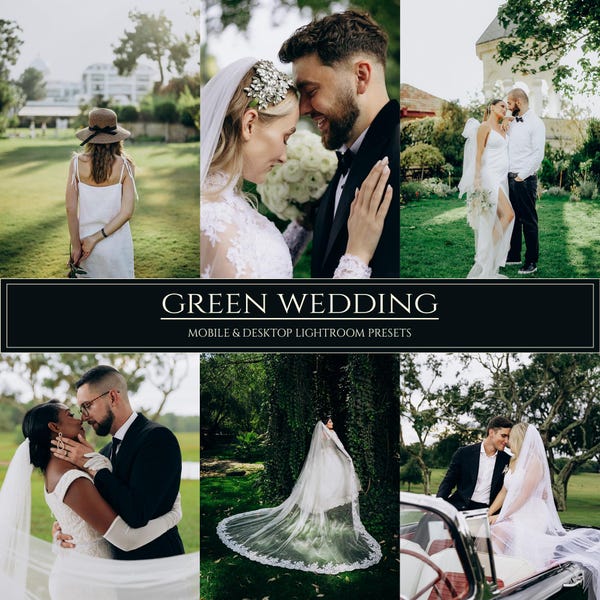10 Green Wedding Lightroom Mobile & Desktop Presets – Warm Moody Luxury Filters (DNG, XMP)