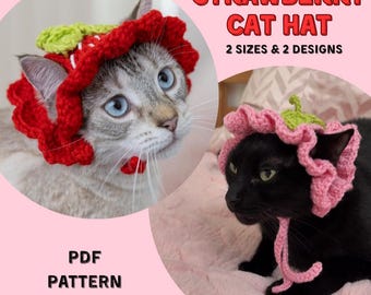 Strawberry Cat Hat Crochet Pattern | Pet Costume (Digital Download)