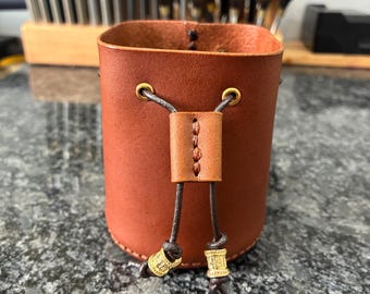 Leather dice pouch with custom engraving