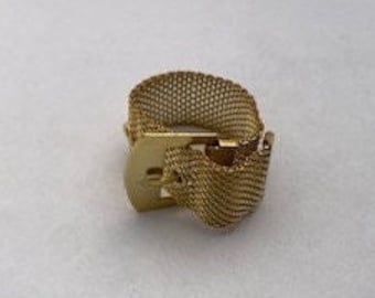 Vintage GOLD Plated Brass Buckle RING 1970s Disco