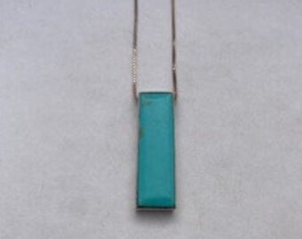 Vintage Sterling SILVER Turquoise BAR Pendant and BOX Chain