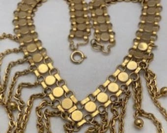 Vintage Goldtone CHOKER with Chain and Bead 1970s