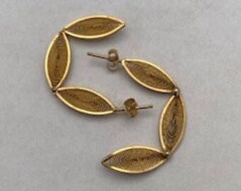 Gold Plated FILAGREE Semi HOOP Earrings with 14k Butterfly