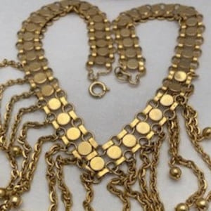 Vintage Goldtone CHOKER with Chain and Bead 1970s EGYTIAN