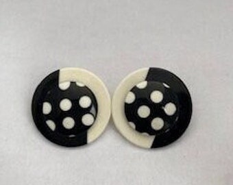 Vintage Black and White 80s Earrings Polka Dot