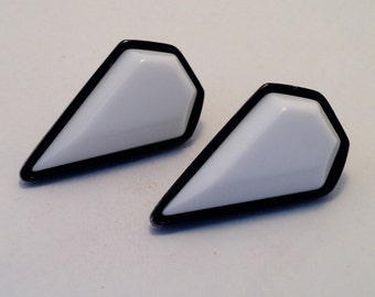 Vintage 1980s Diamond Large Earrings Black and White