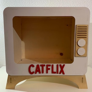 Katzenkorb, Model CATFLIX, nur Laserdateien ohne Gravur, L35 x B42 x H43 cm, SVG und DXF
