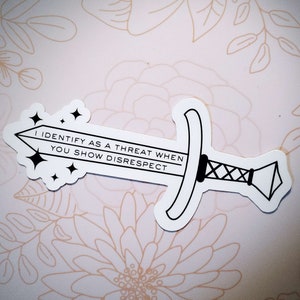 I Identify As A Threat Sticker | Vinyl Sticker, Magic Occult Witch, Respect Pronouns, LGBTQ+ Queer Pride, They Them Fae Faer Athame Sticker