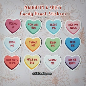 Naughty & Spicy Candy Heart Vinyl Sticker Pack | Frisky Valentines Heart Sticker, Naughty Valentines, Valentines Day Gift, Adult Stickers