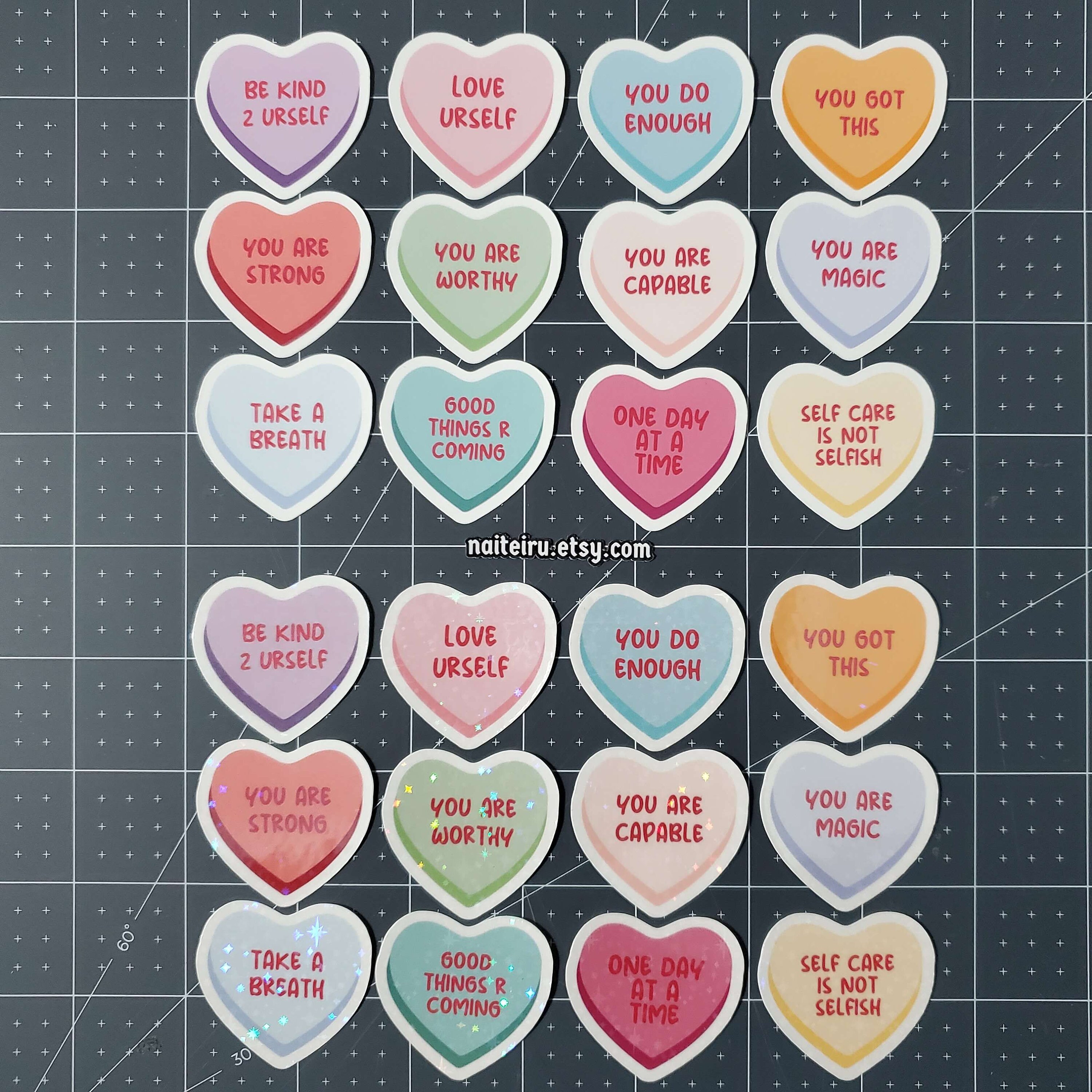Self Love Candy Heart Vinyl Sticker Pack | Conversation Heart Stickers ...