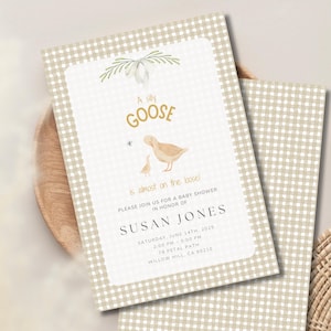 Silly Goose Baby Shower Invitation Template Girl or Boy Reveal Invite Gender Reveal Invitation Yellow Gingham Editable Baby Shower Template