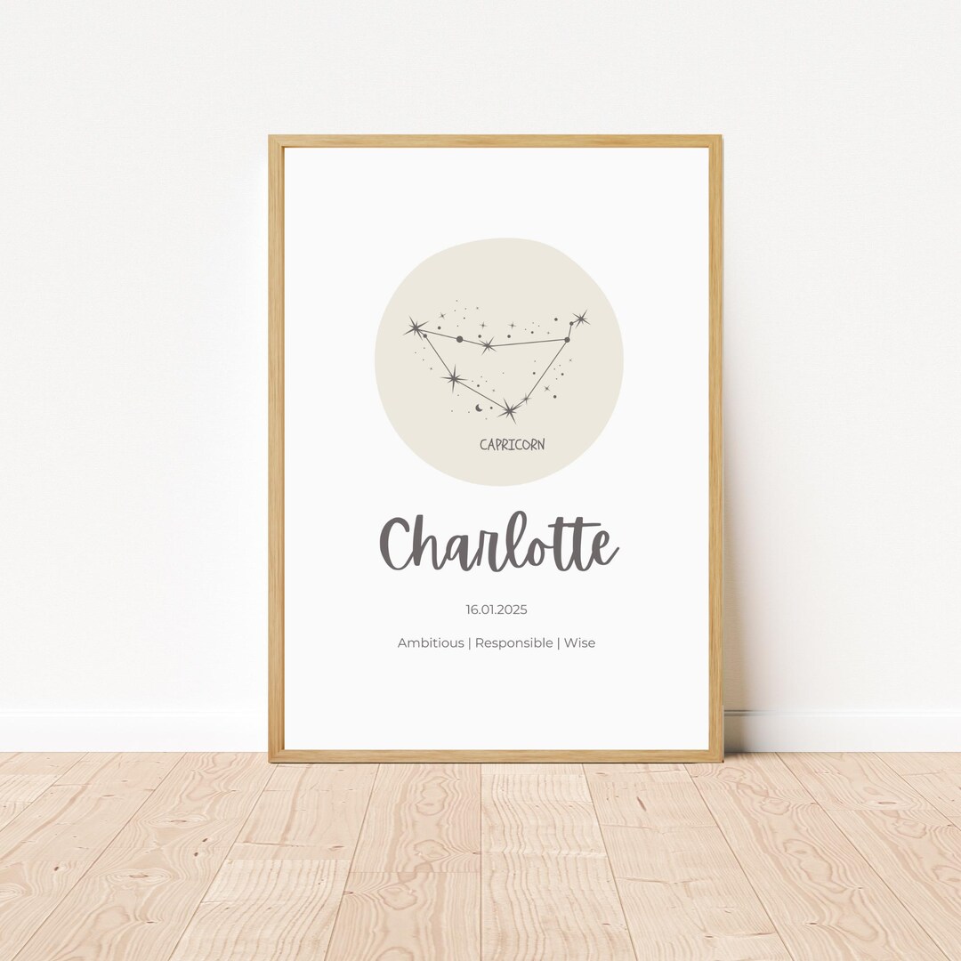 Capricorn Zodiac Nursery Wall Art Girl or Boy Baby Room Decor Star Sign ...